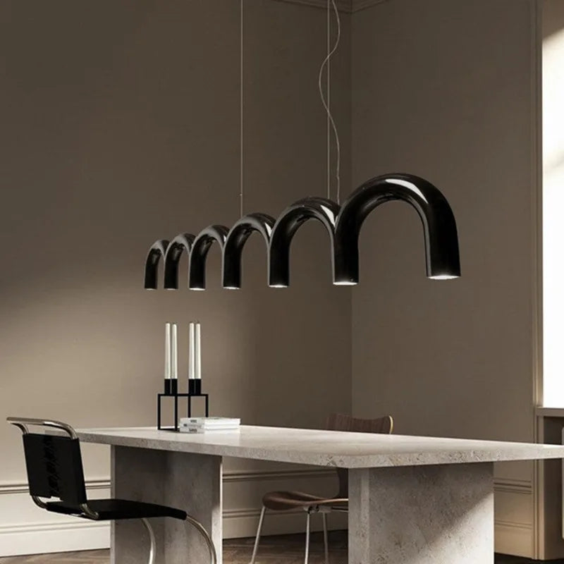 Afralia™ Blue Metal Arch Chandelier Pendant Light - Modern Design for Home Décor