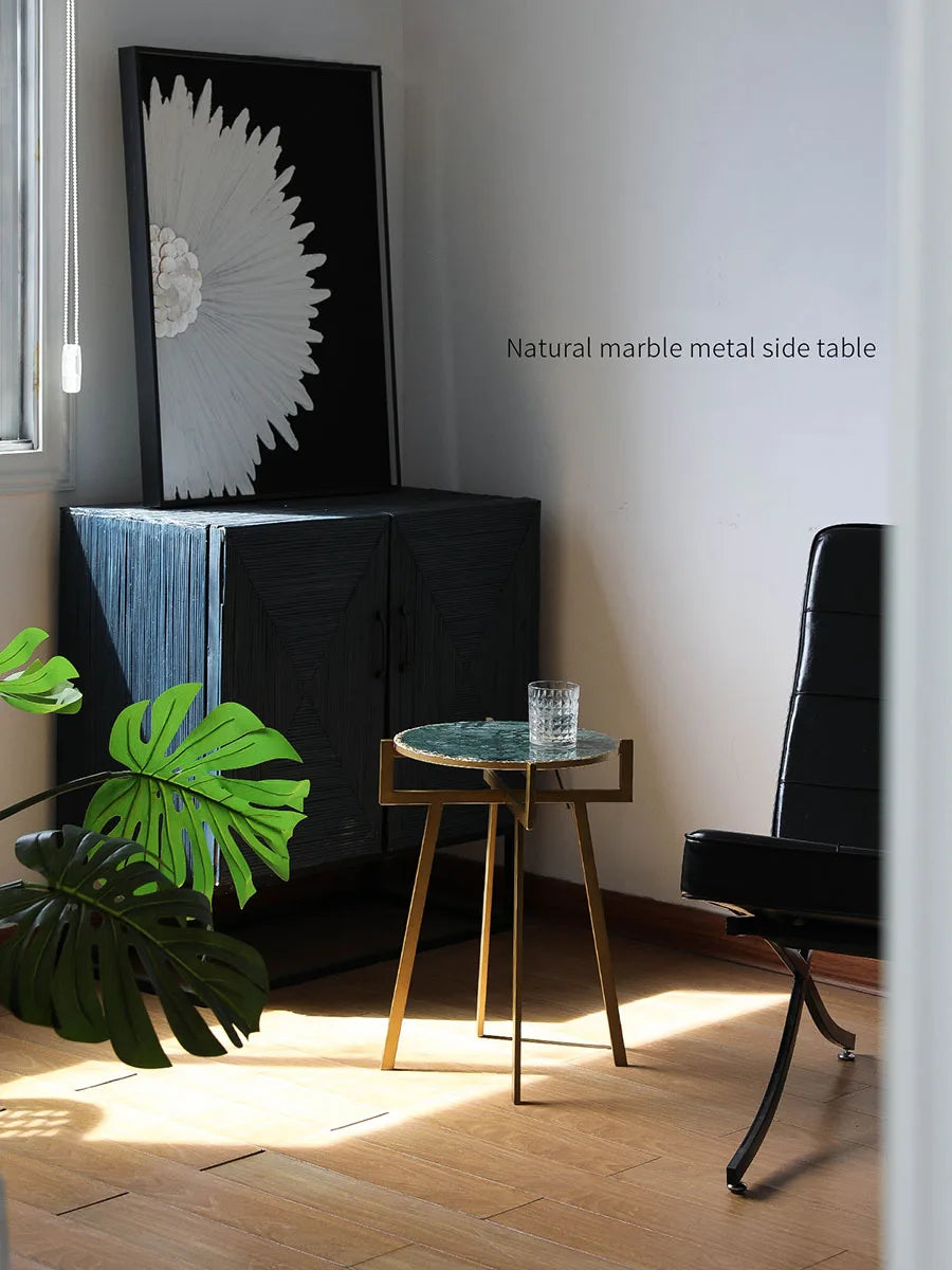 Afralia™ Round Marble End Table Metal Base Luxury Side Table for Living Room