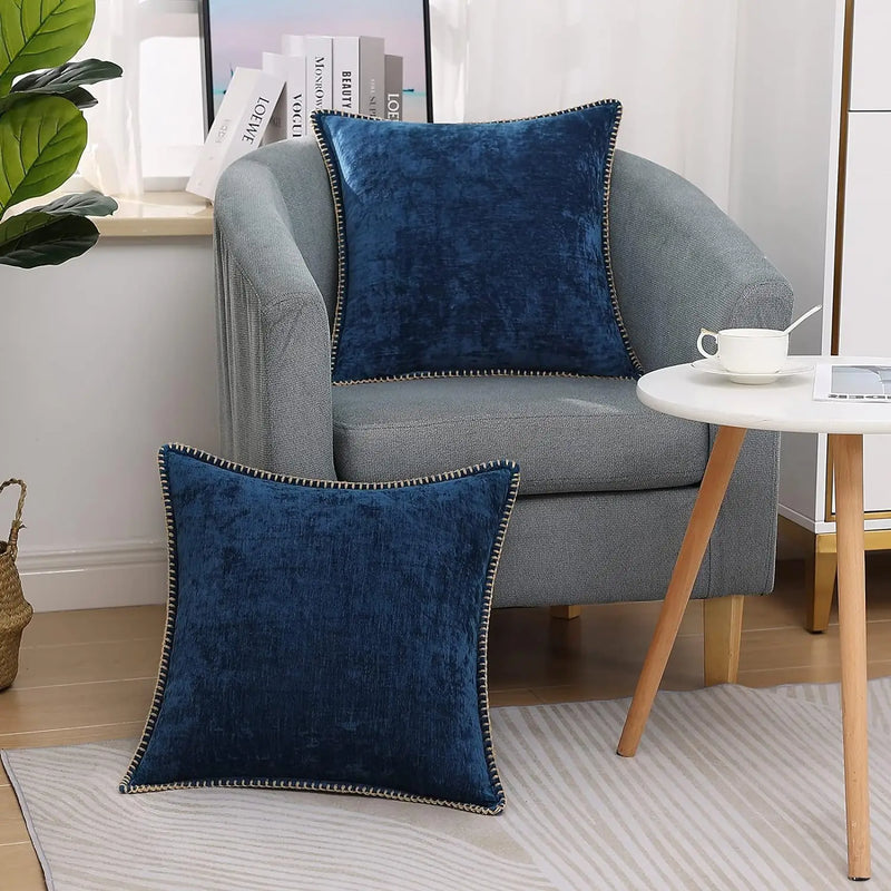 Afralia™ Blue Chenille Cushion Covers 18x18 Luxury Throw Pillow Cover for Home Decor