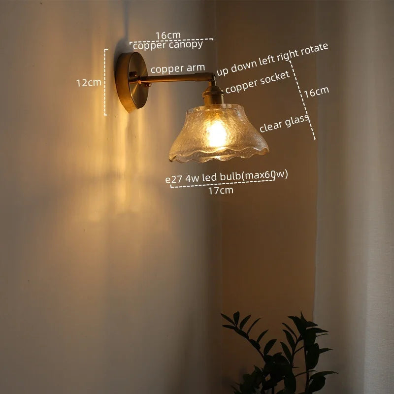 Afralia™ Glass Sconce LED Wall Lamp, Copper Nordic Bedroom Light Fixtures