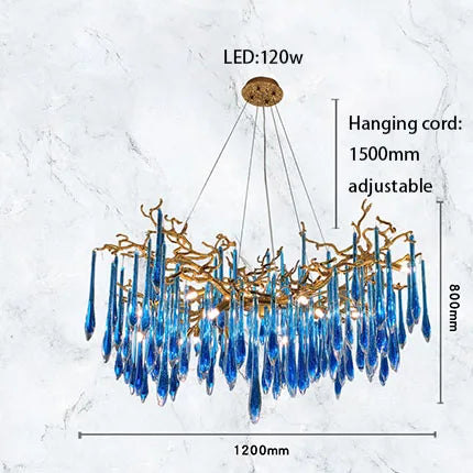 Afralia™ Classic Blue Crystal LED Hanging Chandelier for Elegant Living & Kitchen Decor