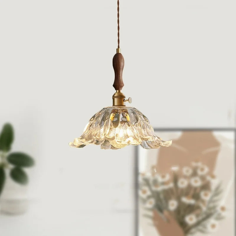Afralia™ Glass LED Pendant Lamp Petal Lampshade for Bedroom Living Dining Room