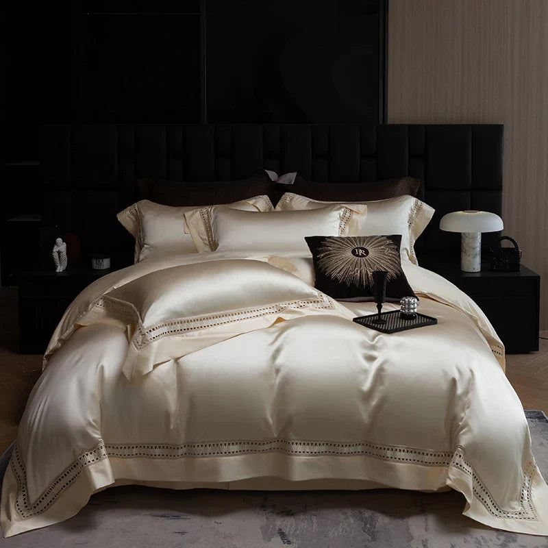 Afralia™ 1000TC Egyptian Cotton Luxury Satin Bedding Set with Wide Hollow Edge