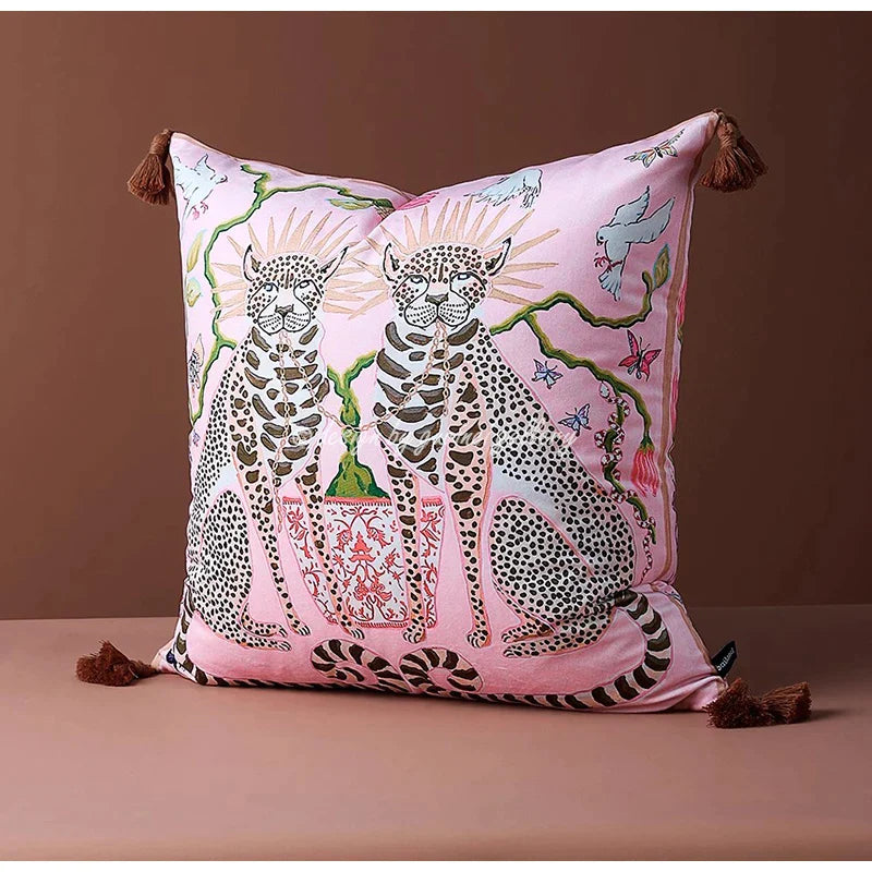 Afralia™ Luxe Cheetah Halo Pillowcase: Decorative Tassel Cushion Cover GG Style