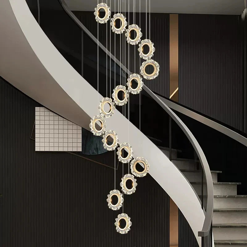 Afralia™ Flower Ring Chandelier for Duplex Living Room and Dining Room