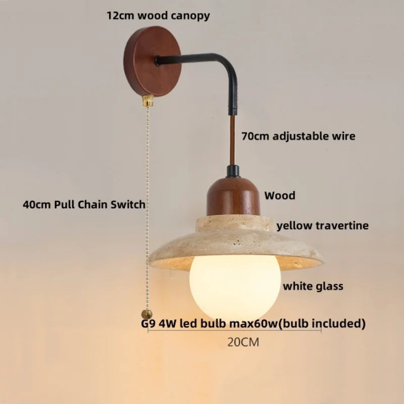 Afralia™ LED White Glass Wall Light Fixture Modern Pull Chain Switch Bedside Sconce