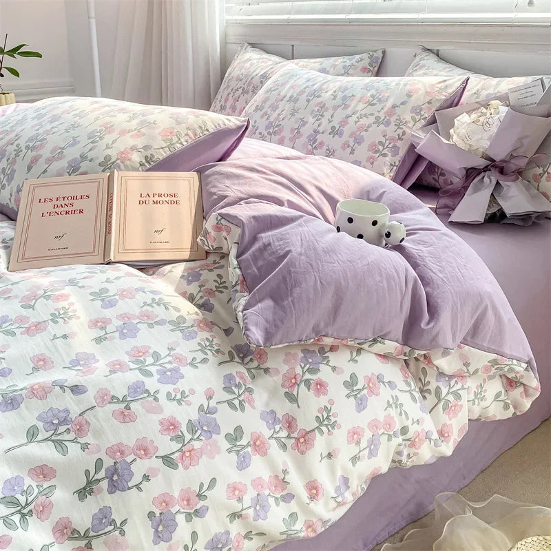 Afralia™ Cozy Pattern Printed 4Pcs Single Bedding Set - Soft Cotton Fabric
