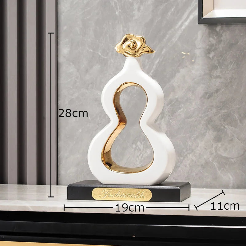 Afralia™ Gold Gourd Ceramic Sculpture Desk Decor Porcelain Crafts Room Ornaments