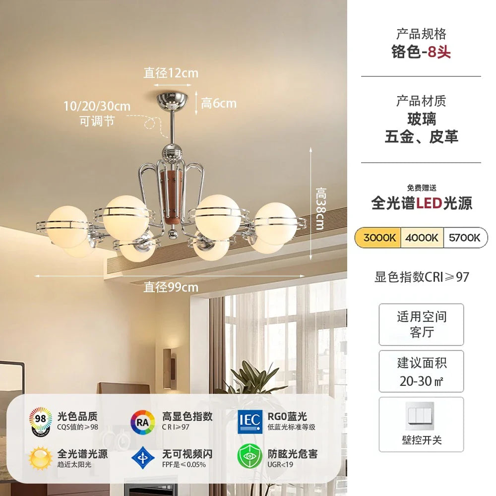 Afralia™ Feather Glass Chandelier LED E27 Retro Iron Art Hanging Lamp