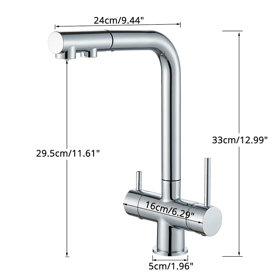 Afralia™ Waterfilter Kitchen Faucet Mixer Tap with Dual Handles and Pull Out Spout