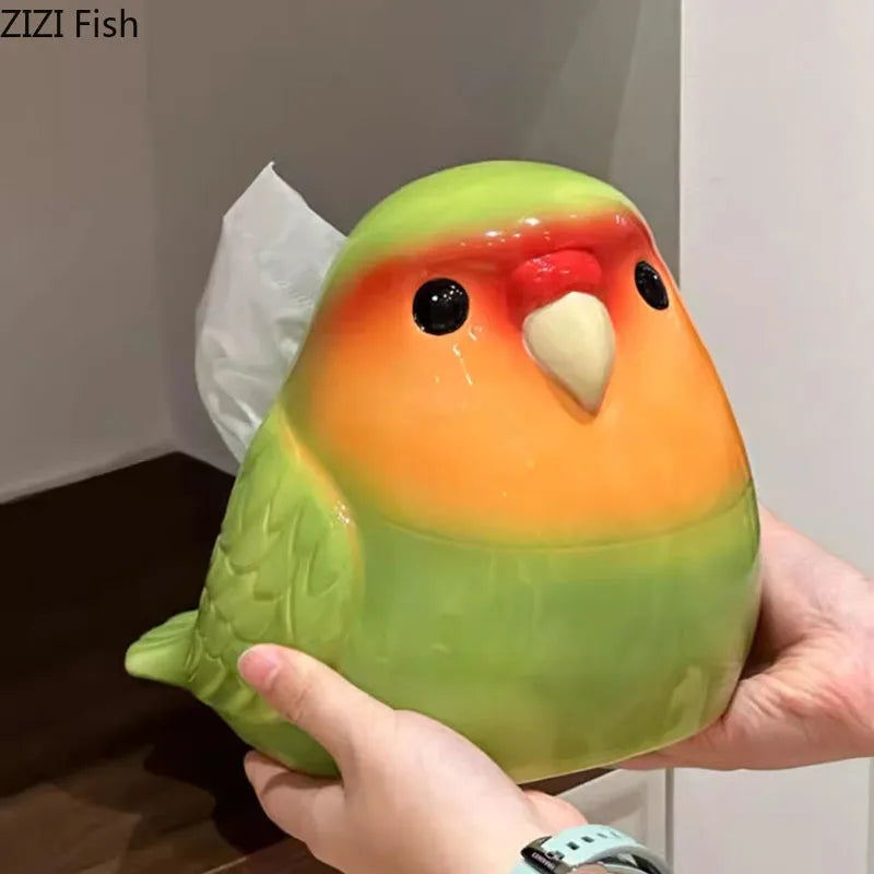 Afralia™ Cartoon Parrot Ceramic Tissue Box: Creative Desk Decoration & Paper Towel Case