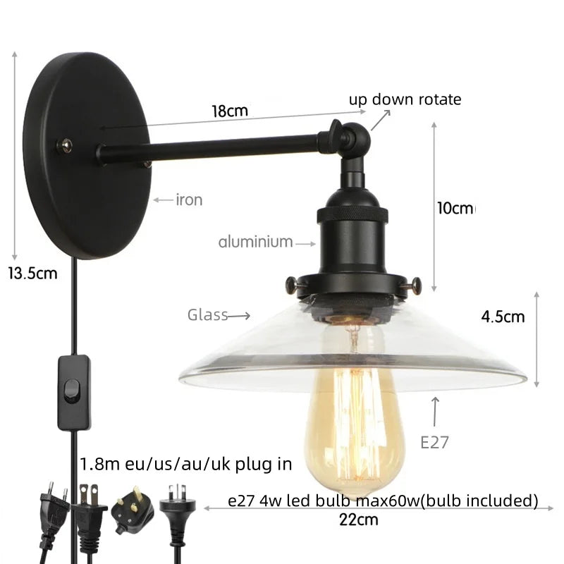 Afralia™ Vintage Industrial LED Wall Sconce with Clear Glass, Artistic Light Fixture