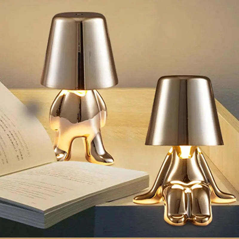 Afralia™ LED Golden Boy Table Lamp | Rechargeable Resin Night Light for Bedroom Decor