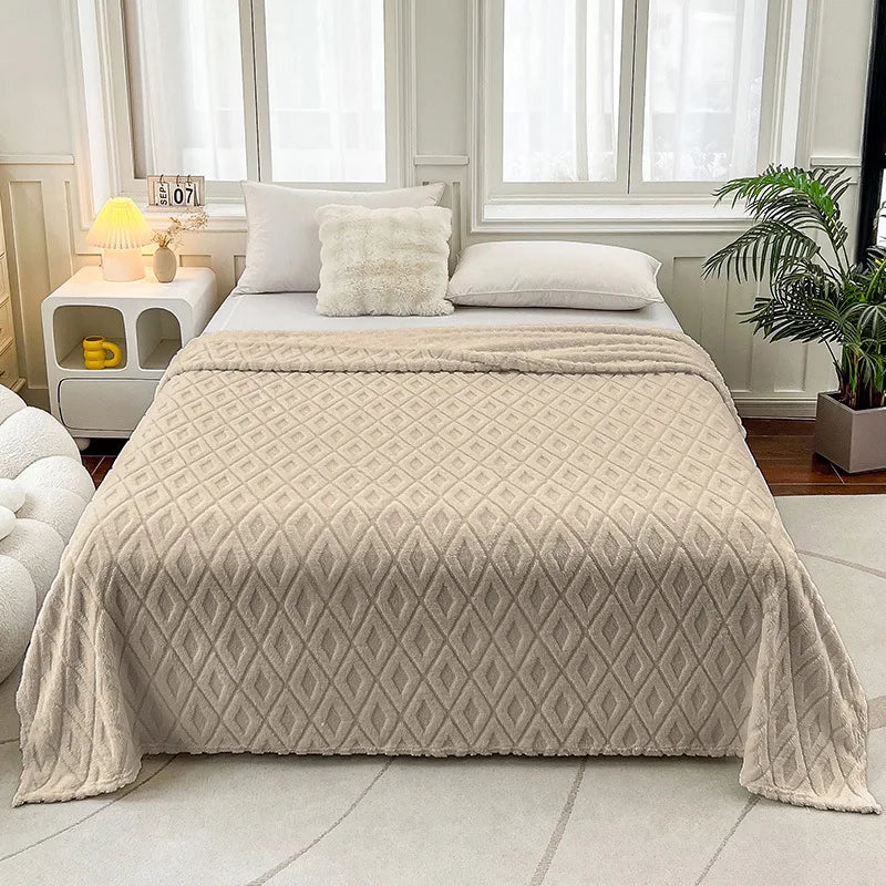 Afralia™ Diamond Jacquard Coral Fleece Blanket for All Seasons