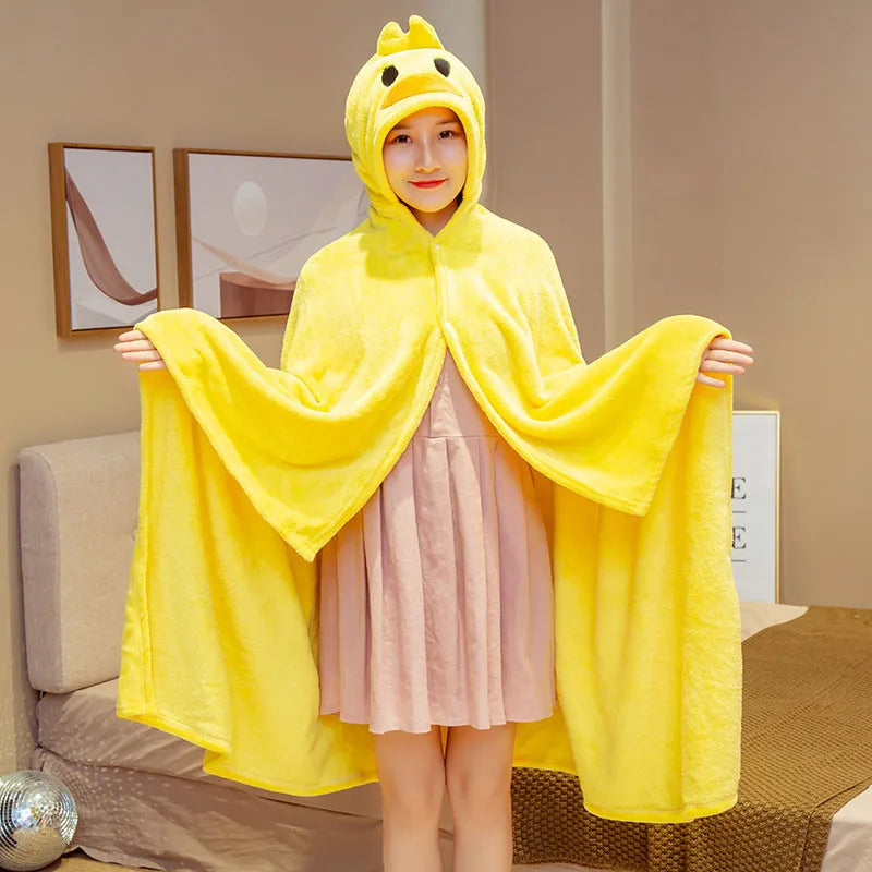 Afralia™ Cozy Cartoon Hooded Cape Blanket for Winter Nap, Office, and Home Office Warmth