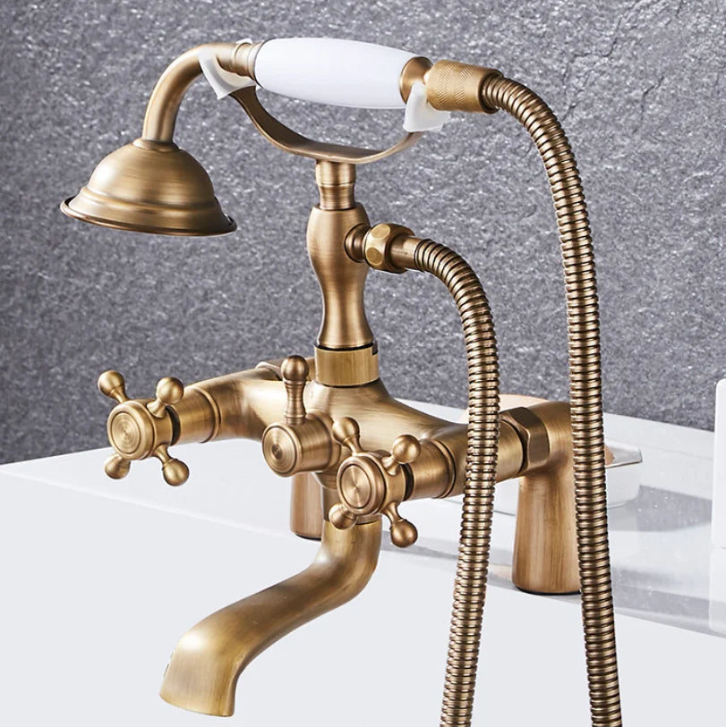 Afralia™ Antique Chrome Bathtub Shower Mixer Faucet Tap Set for Bathroom