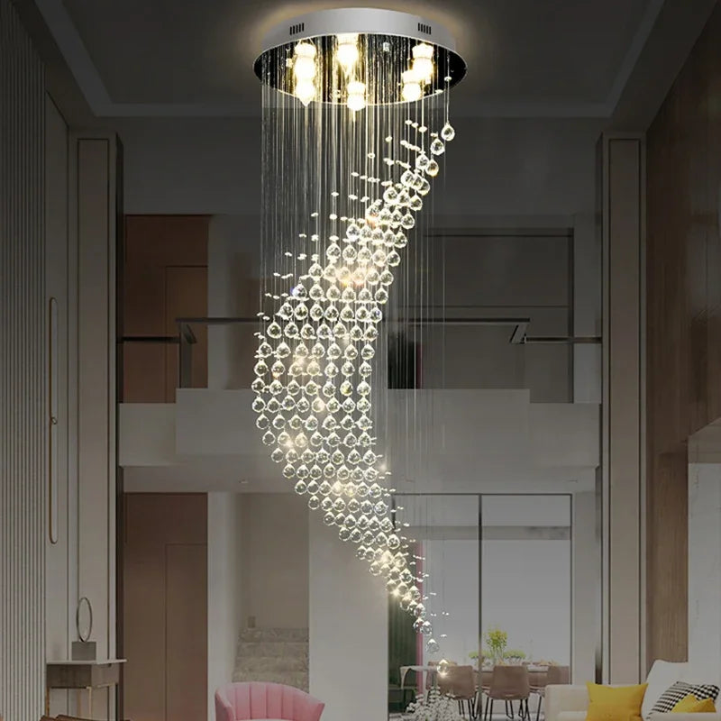 Afralia™ Spiral Crystal LED Chandelier: Modern Luxury Staircase Pendant Light Fixture