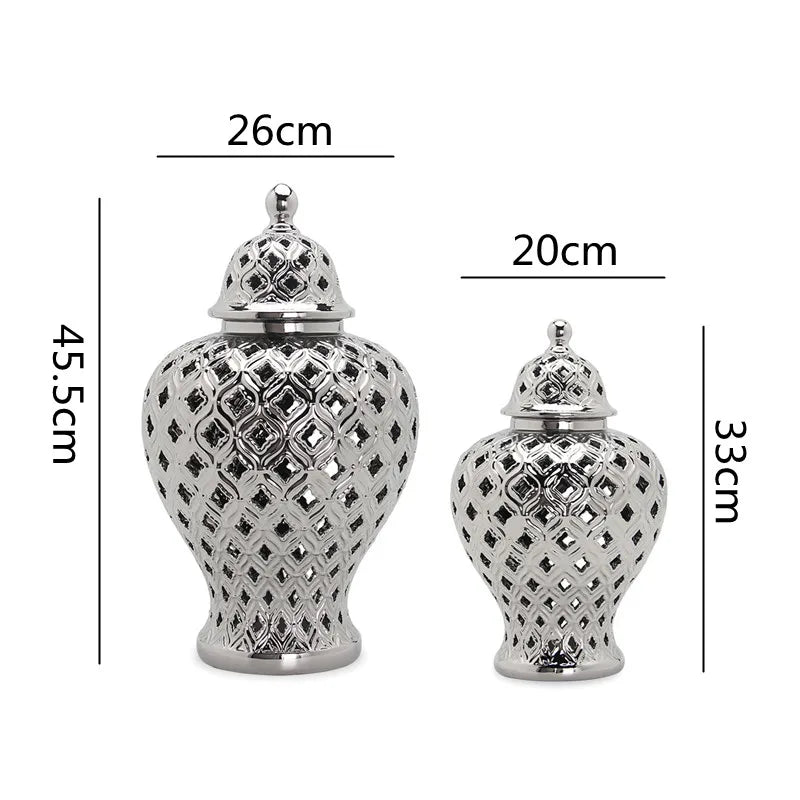 Afralia™ Vintage Hollow Ginger Jar Candy Jar Gold Silver Art Vase Decoration