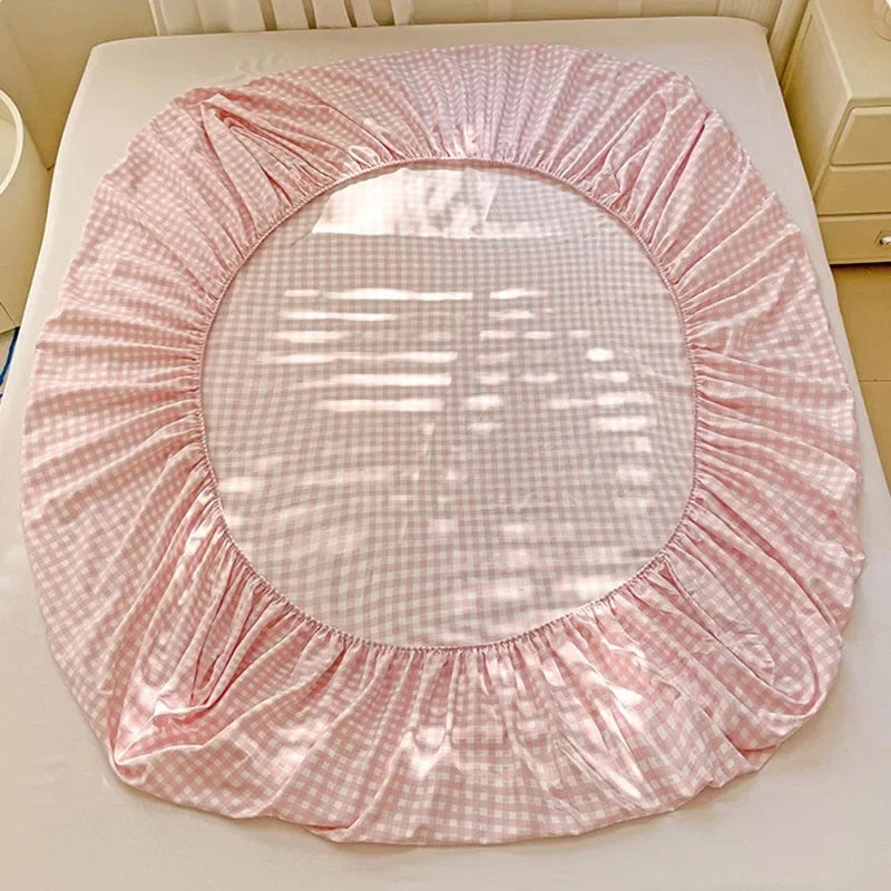 Afralia™ Ultra-Thin Grid Pattern Fitted Sheet Set: Soft Breathable Washed Cotton Mattress Cover