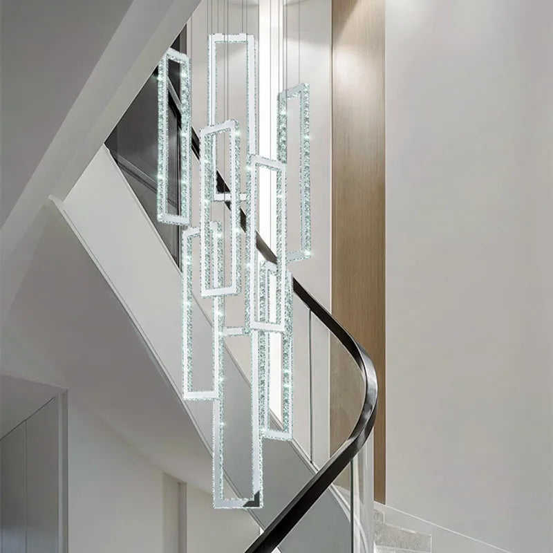 Afralia™ Modern Crystal LED Pendant Lights Steel Rectangle Hanging Lamp