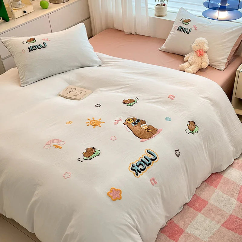 Afralia™ Cartoon Pattern Embroidered Bedding Sets: Cozy, Soft, and Breathable for Kids and Adults