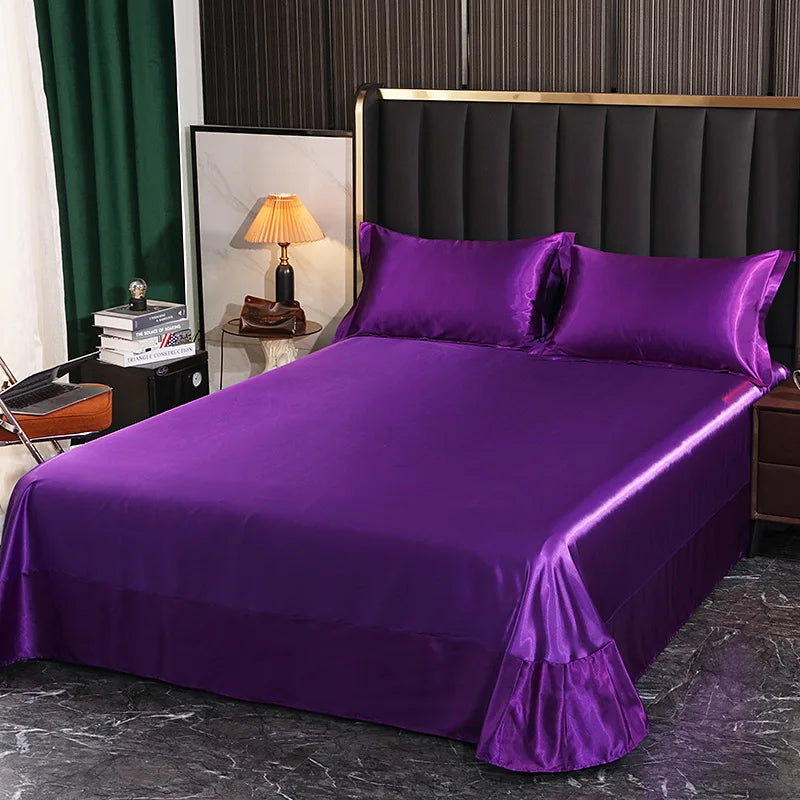 Afralia™ Silk King Bed Sheet Set with Pillowcase - Luxuriously Soft Solid Color Flat Sheet