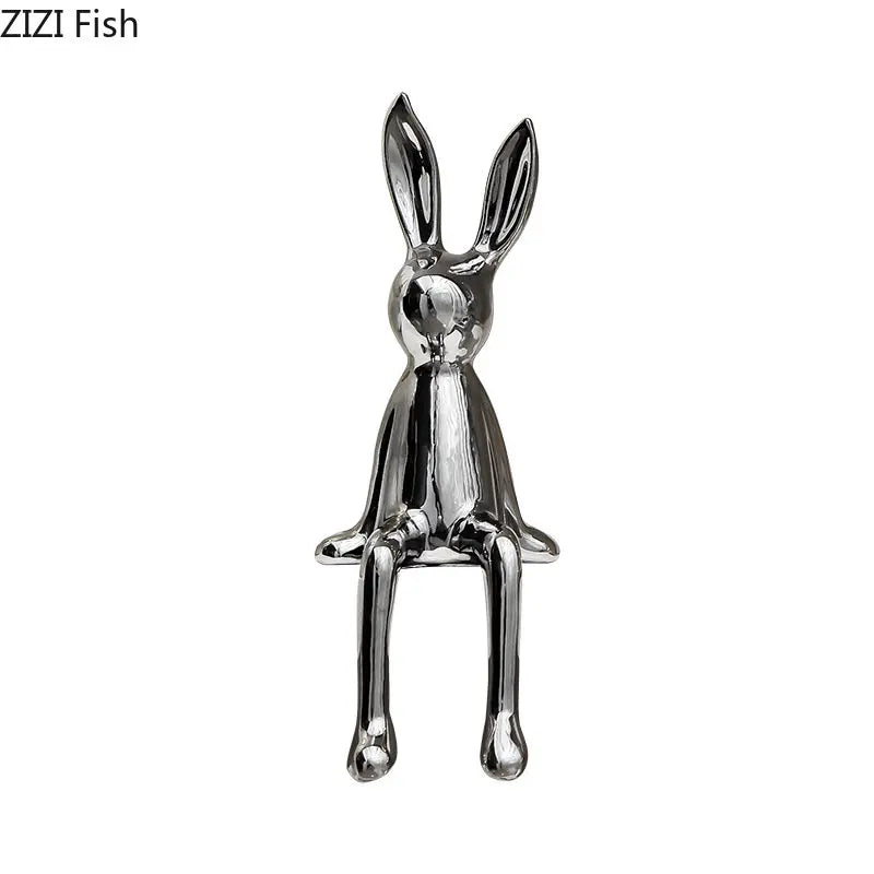 Afralia™ Rabbit Ceramic Sculpture Abstract Animal Ornaments Modern Artwork Aesthetic Decor