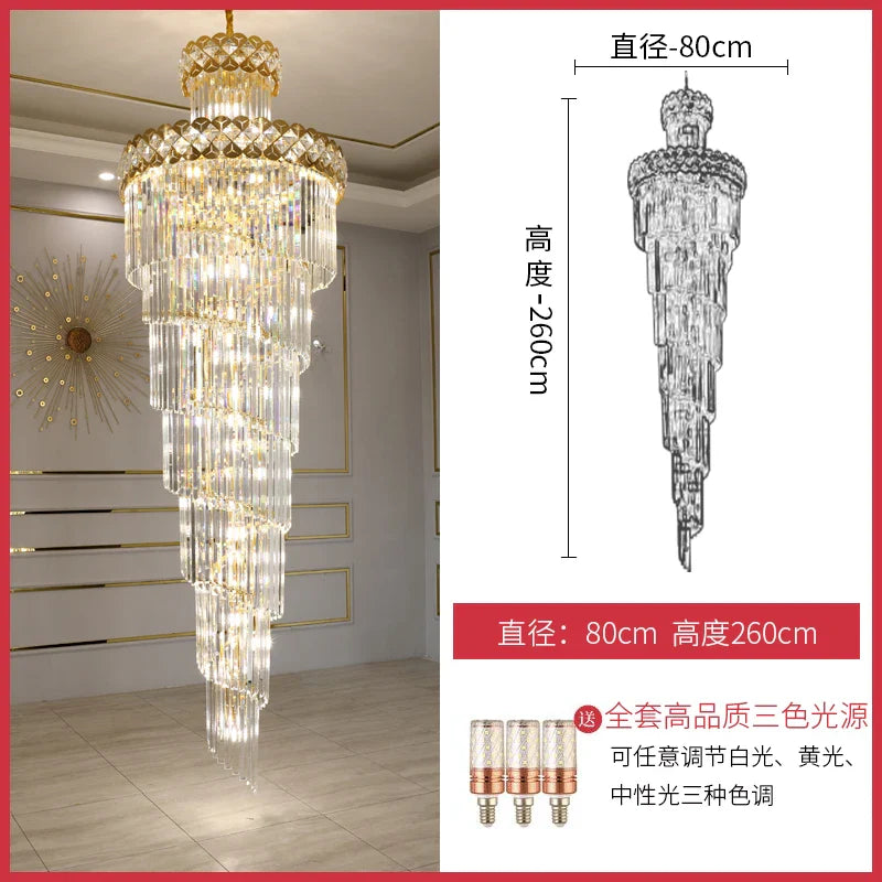 Afralia™ Luxury Crystal Chandelier for Duplex Building, Hotel Lobby, Villa Staircase & Hall