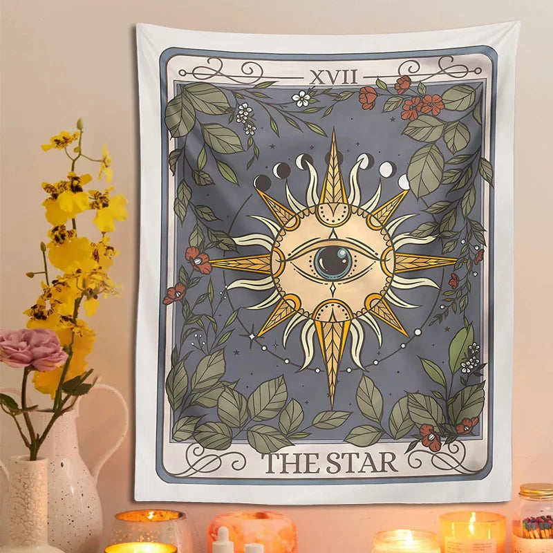 Afralia™ Star Tarot Tapestry: Celestial Witchy Cottagecore Wall Decor for Magical Home Vibes