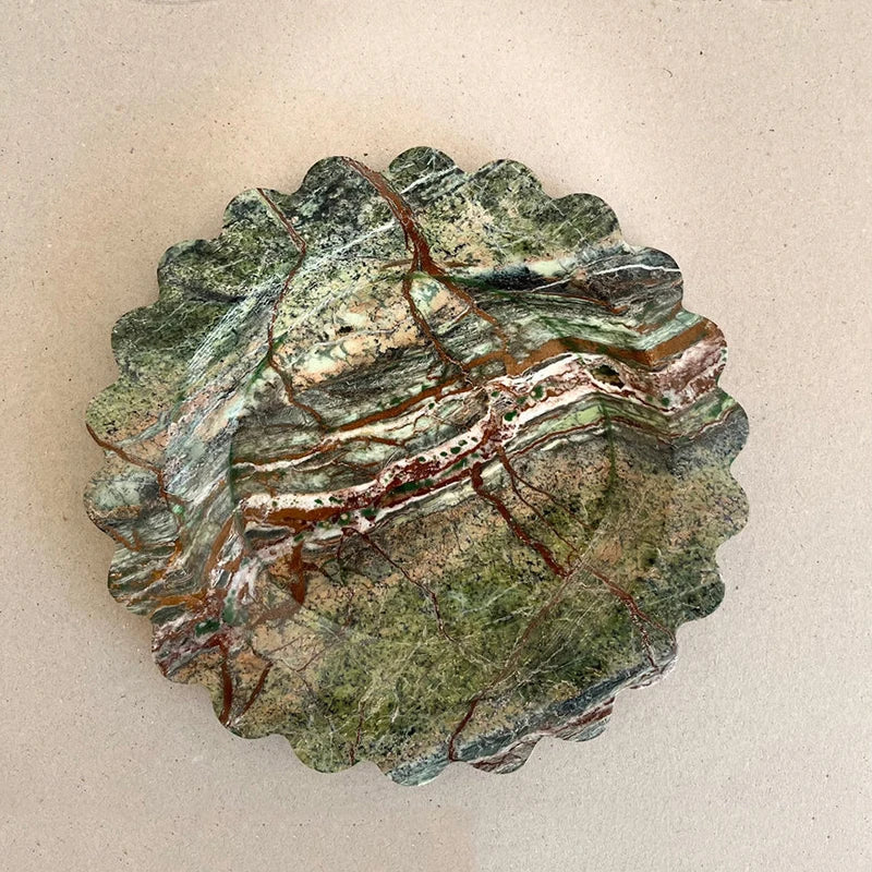 Afralia™ Marble Travertine Serving Tray Scalloped Edge Square Display Tray