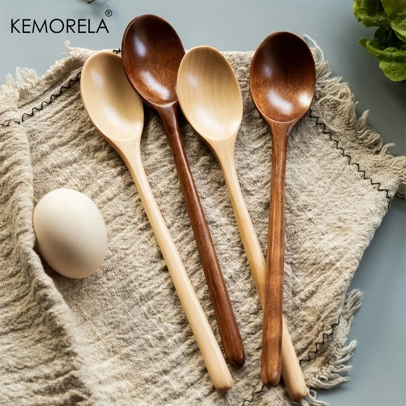 Afralia™ 4-Piece Wooden Spoon Set - Korean Style Natural Wood Soup Tableware