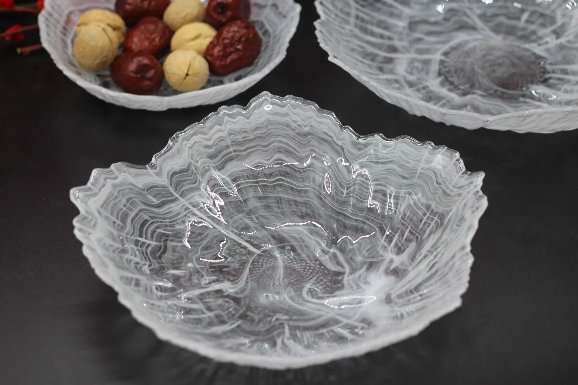Afralia™ Elegant Flower Glass Plate Dinner Pearl Fruit Snack Jewelry Trinket Dish