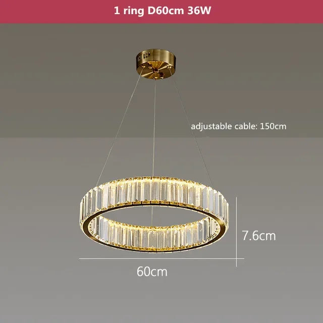 Afralia™ Crystal LED Chandelier Rings Pendant Lamp Luxury Villa Stair Decoration
