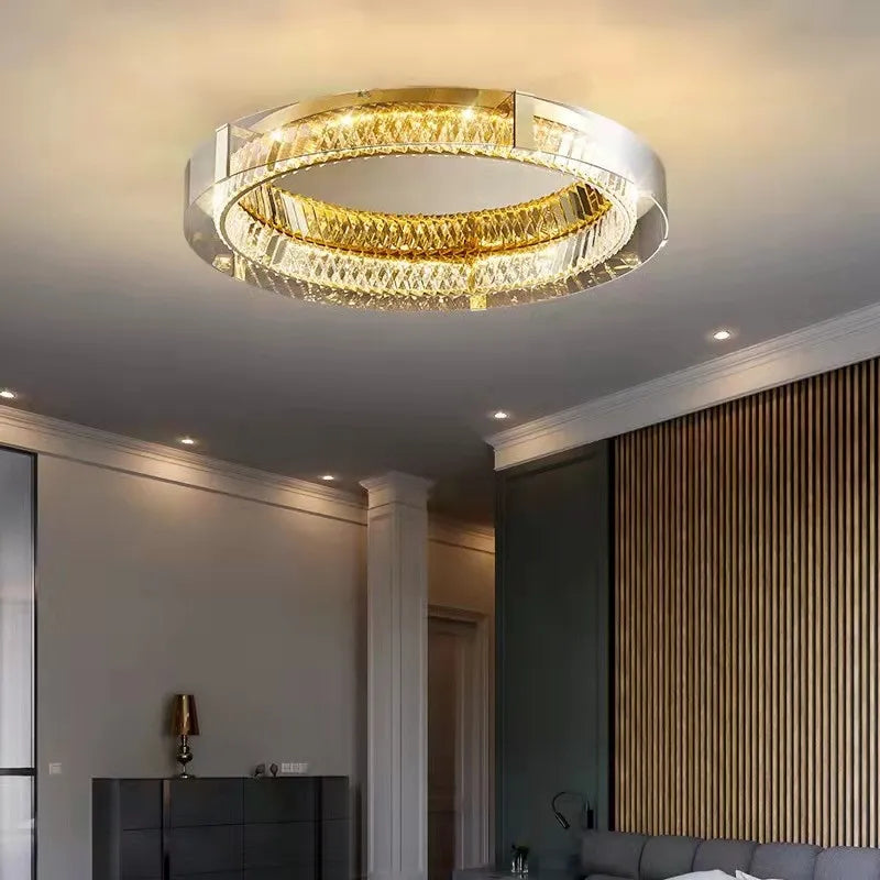 Afralia™ Crystal LED Dimmable Ceiling Lamp with Steel Body and Gray Glass