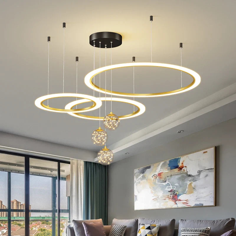 Afralia™ Circle Ring Pendant Chandelier for Living Room Bedroom Restaurant Ceiling Lighting