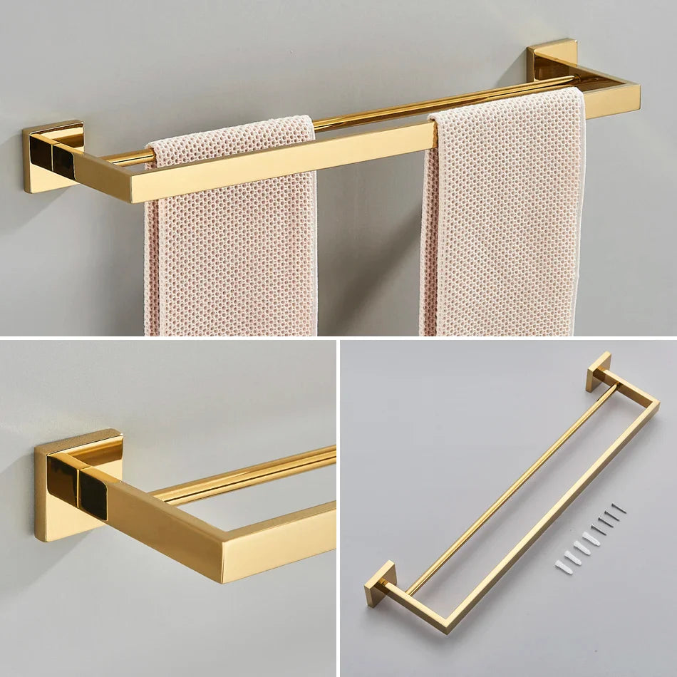 Afralia™ Gold Bathroom Hardware Set: Hook, Towel Rail, Bar, Shelf, Tissue Holder & More