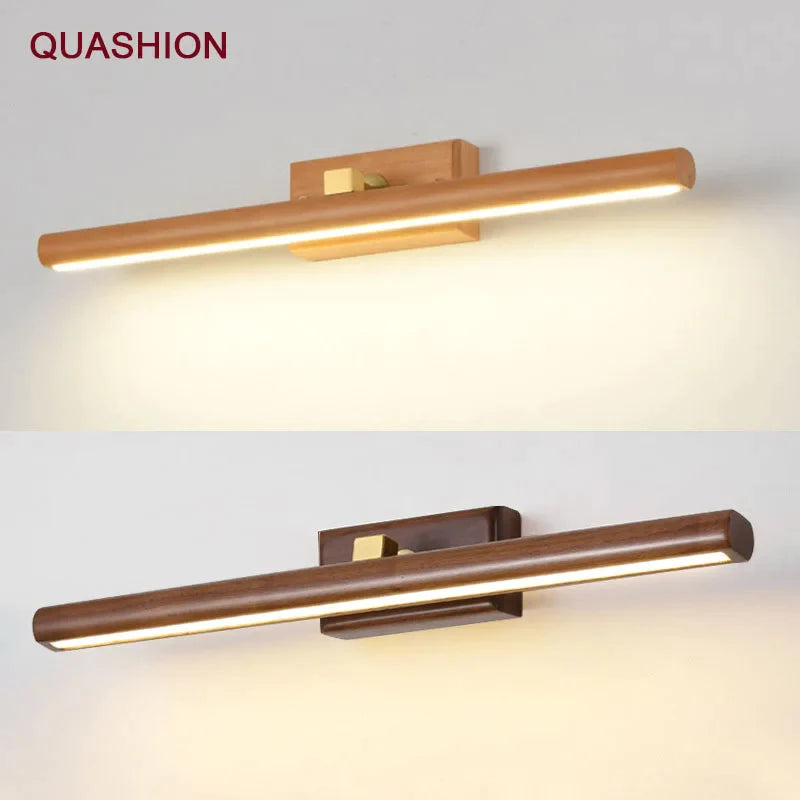 Afralia™ Black Walnut Mirror Lamp Wall Light with Led, Scandinavian Design