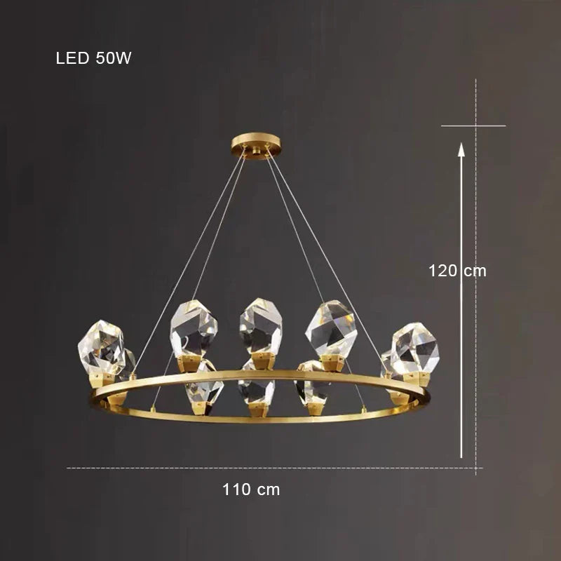 Afralia™ Diamond Crystal Brass LED Pendant Light Gold Luxury Hanglamp