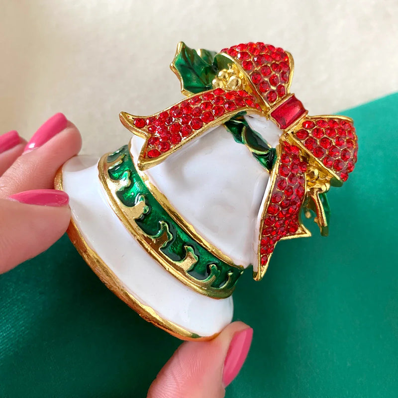 Afralia™ Christmas Bell Trinket Box: Miniature Figurine Ornament Souvenir & Jewelry Storage