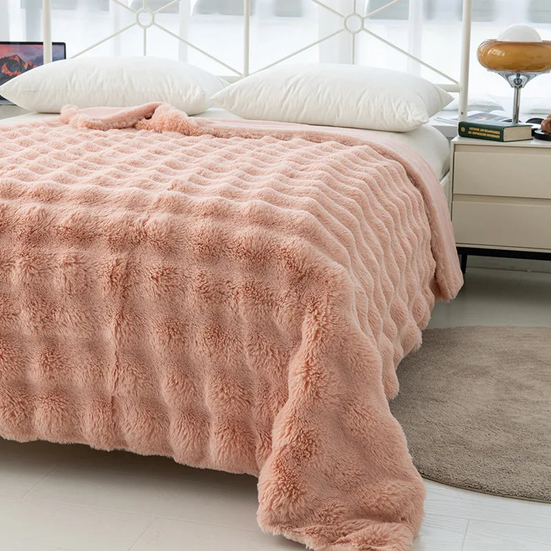 Afralia™ Faux Rabbit Fur Warm Throw Blanket - Soft Plush Fluffy Blanket