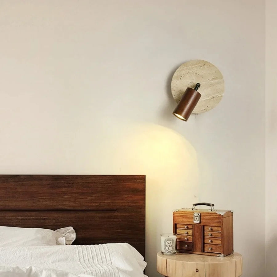 Afralia™ Wabi Sabi LED Wall Sconce, Pull Chain, Rotate Wood Mirror Light