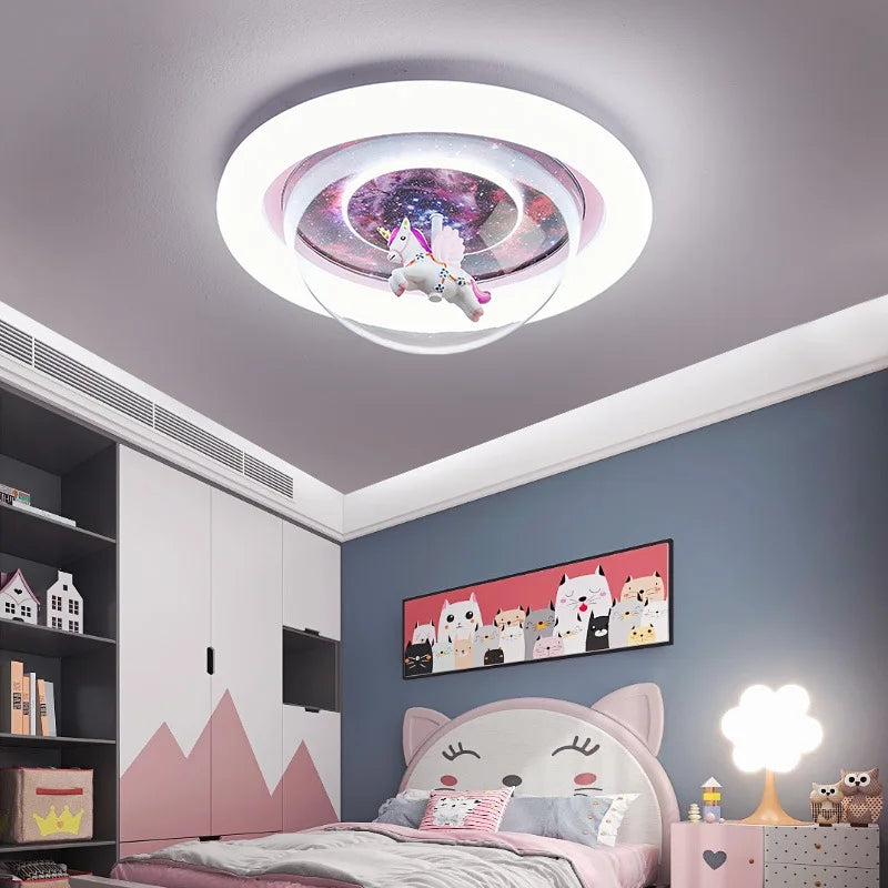 Afralia™ Unicorn Cartoon LED Chandelier Ceiling Light for Girls' Princess Room.