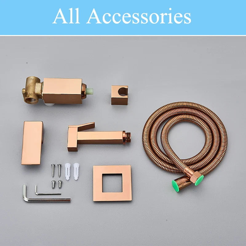 Afralia™ Rose Gold Bidet Faucet with Hot and Cold Mixer for Bathroom Handheld Spray Gun