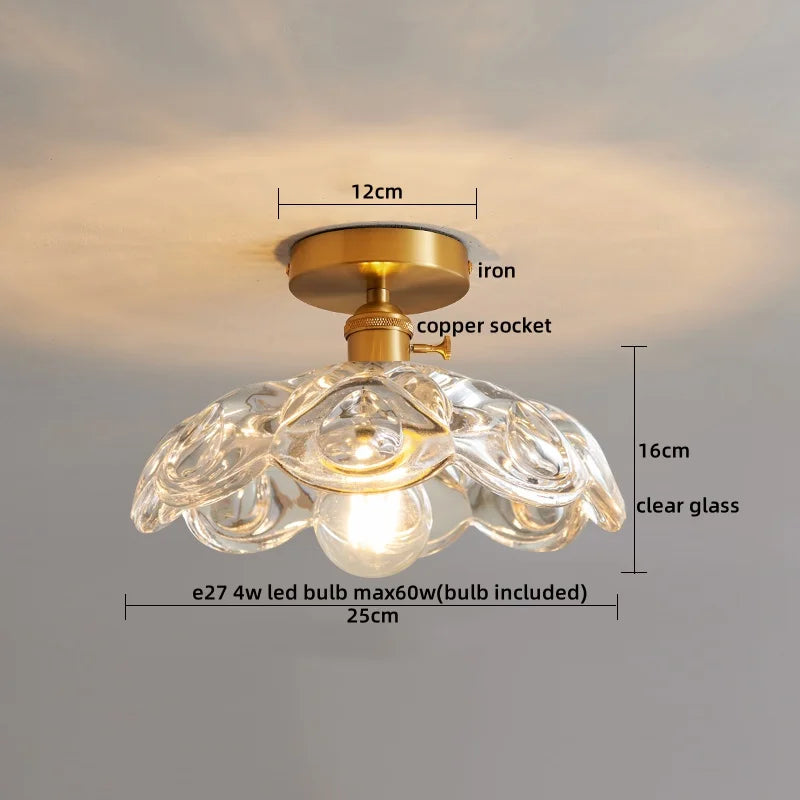 Afralia™ Glass Copper LED Ceiling Light - Simple Art Decorative Chandelier