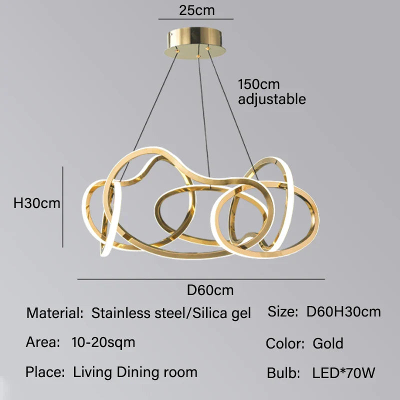 Afralia™ Luxury Steel Pendant Chandelier Dimmable LED Luminarias