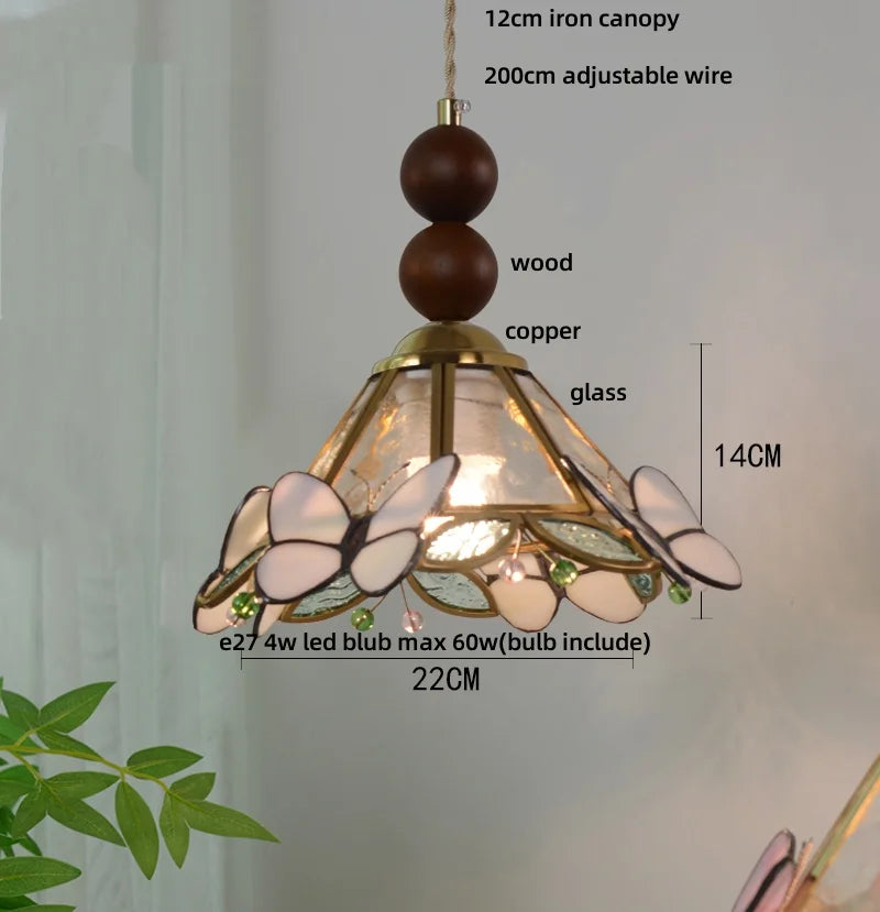 Afralia™ Clear Glass LED Pendant Light Tiffany Butterfly Hanging Lamp