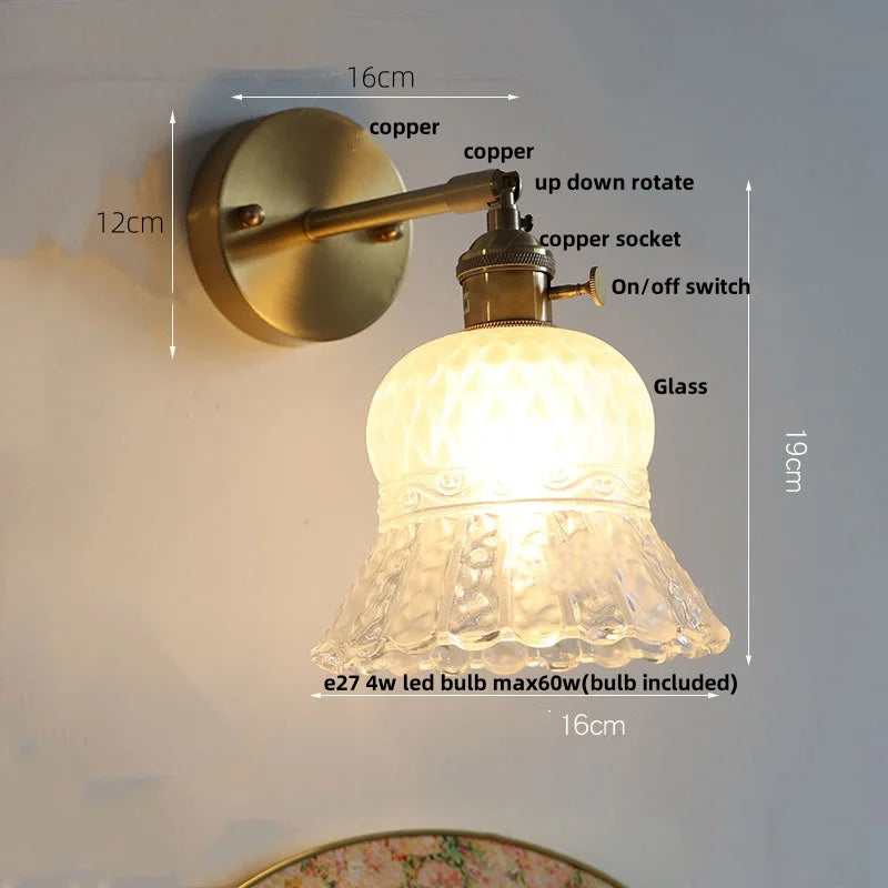Afralia™ Amber Flower Glass Wall Light Fixture with Pull Chain Switch