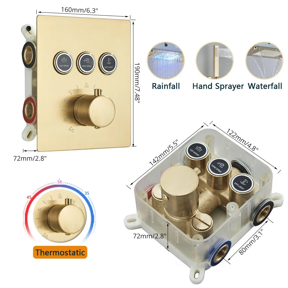 Afralia™ 3-Way Shower System with Rainfall Waterfall Head and Bathtub Mixer Tap.