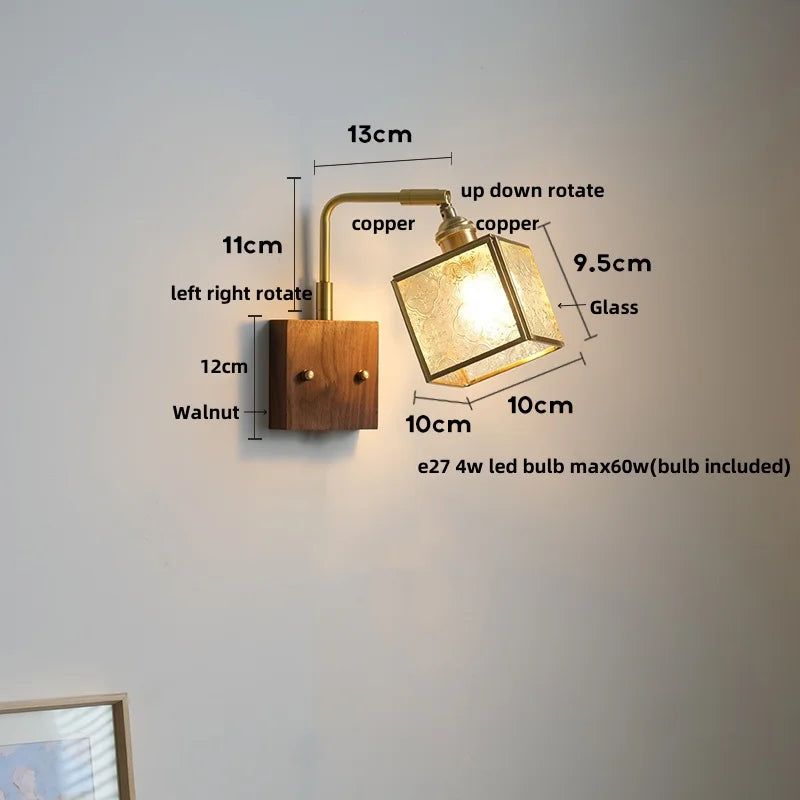 Afralia™ Wood Cube Glass LED Wall Lights with Pull Chain Switch for Modern Interiors