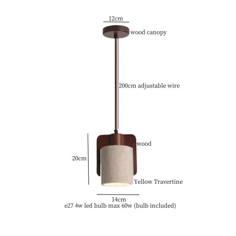 Afralia™ Wood LED Pendant Light Mid Century Modern Yellow Travertine Decor